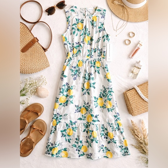 Chloe+Rene Dresses & Skirts - Cottagecore Lemon Chloe & Renee Midi Dress Cotton M Summer Open Back A57 NWT